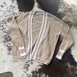 Vigoss Taupe Cardigan with White Contrast Trim